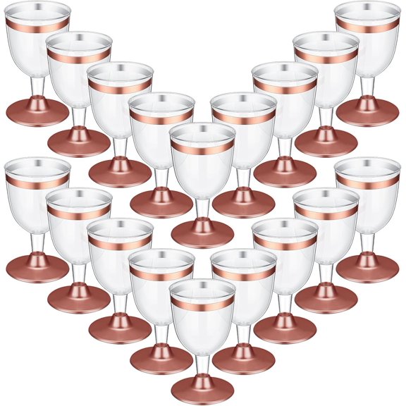 48 count Disposable Plastic Glasses 6 oz Party Cups Hard Plastic Drinking Glasses with Stem Stackable Stemmed Goblets for Champagne Dessert Wedding Toasting( Rim)