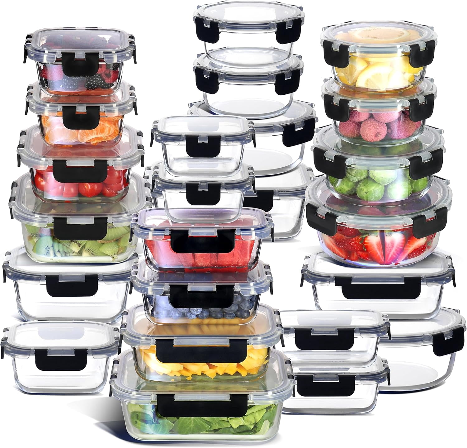 48 count Glass Storage Containers with , 24 Set Glass Storage ...