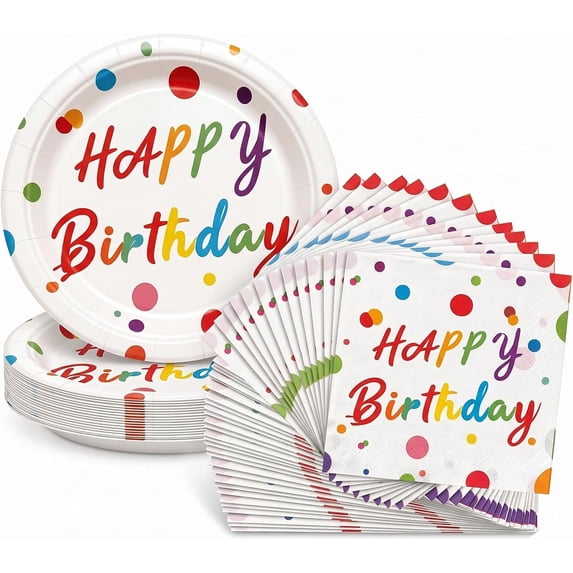 48 count Happy Birthday Decorations, Birthday Plates and Napkins, 7 ...