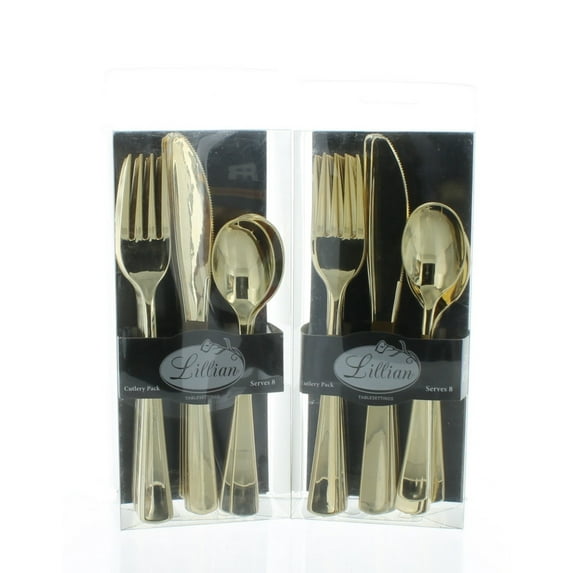 48 ct Polished Gold Assorted Cutlery Lillian Extra Heavy Weight Plastic Utensils