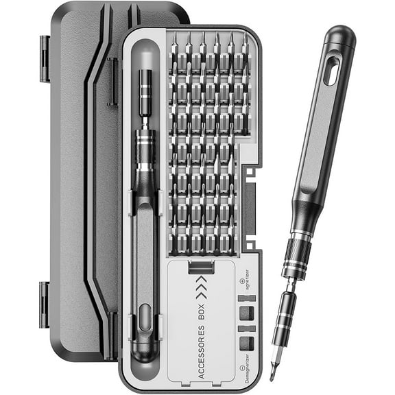 48-in-1 Precision Screwdriver Set, Mini Magnetic Repair Tool Kit with Extension Rod & Rotating Cap for Electronics, Glasses, Watches, Laptops  Silver Gray