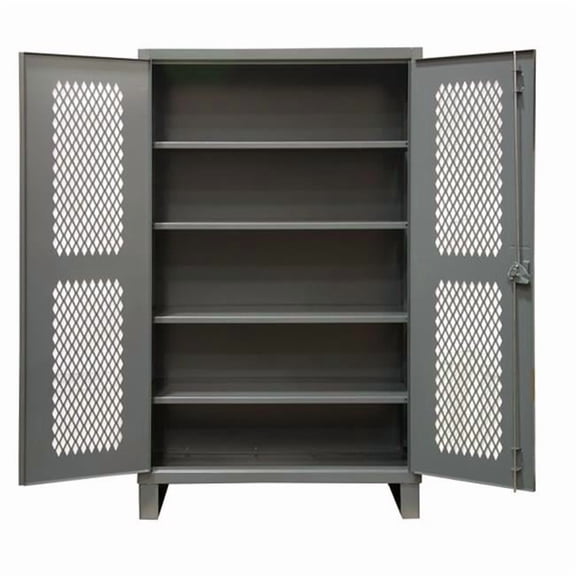 48 in. 12 Gauge 4 Adjustable Shelves & Recessed Door Style with Lockable Ventilated Heavy Duty Cabinets, Gray<BR>