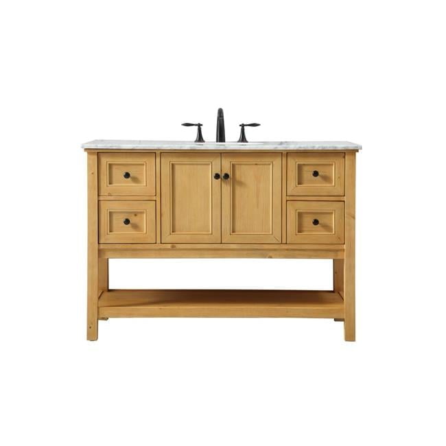 Natural Wood 48" Single Bathroom Vanity with Carrara Marble Top