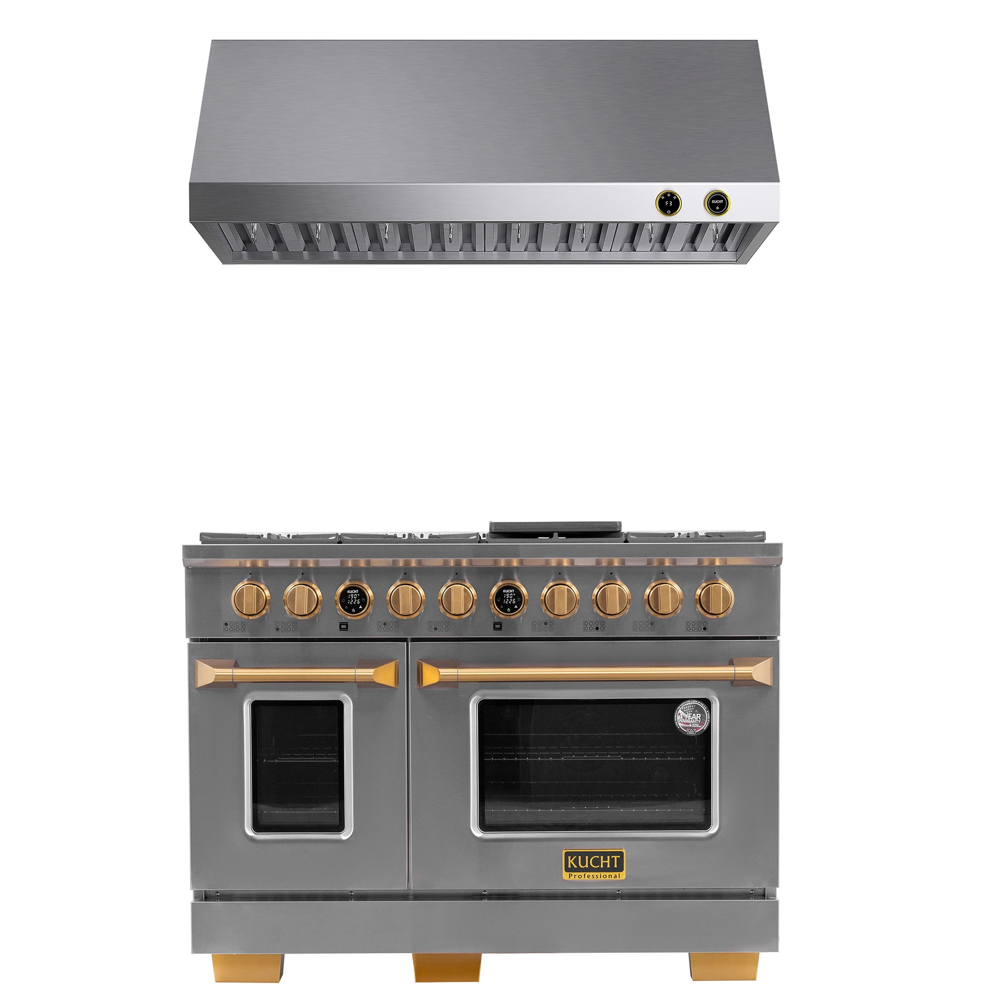 48 in. 6.7. Dual Fuel Range for Natural Gas and Gold + Under Cabinet Range Hood