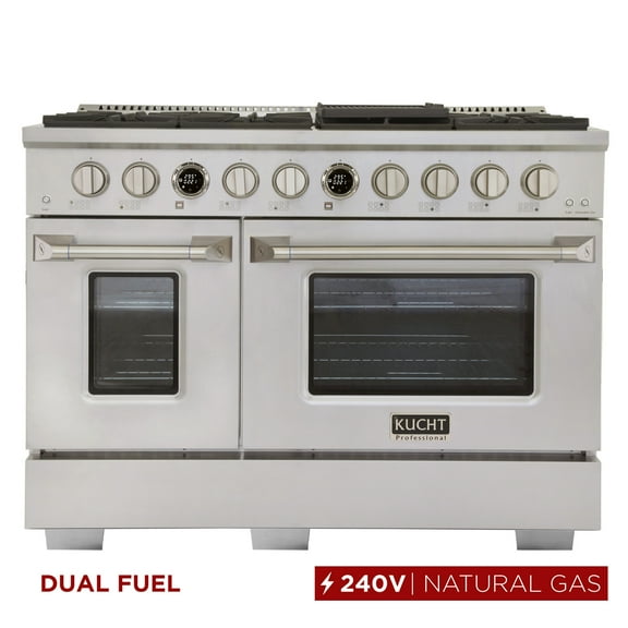48 in. 6.7 cu. ft. 8 Burners Dual Fuel Range for Natural Gas in Stainless Steel.