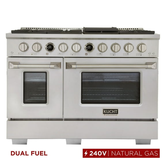 48 in. 6.7 cu. ft. 8 Burners Dual Fuel Range for Natural Gas in Stainless Steel.