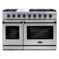 thumbnail image 1 of 48 in. 7 cu. ft. Double Oven Gas Range, 6 Burners, Griddle, Convection, Knob LEDs, Stainless Steel, Matte Black Handle Knob Kit, 1 of 6