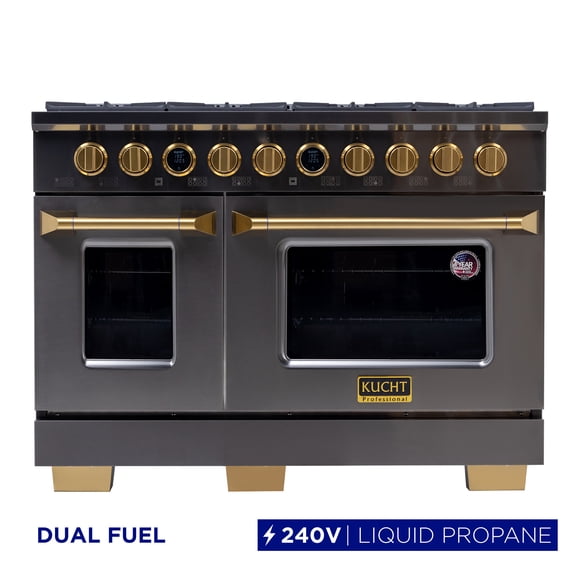 48 in. 8 Burners Dual Fuel Range for Natural Gas in Dark Stainless steel.