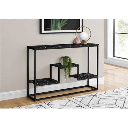 48 in. Accent Table, Black Marble & Black Metal Console