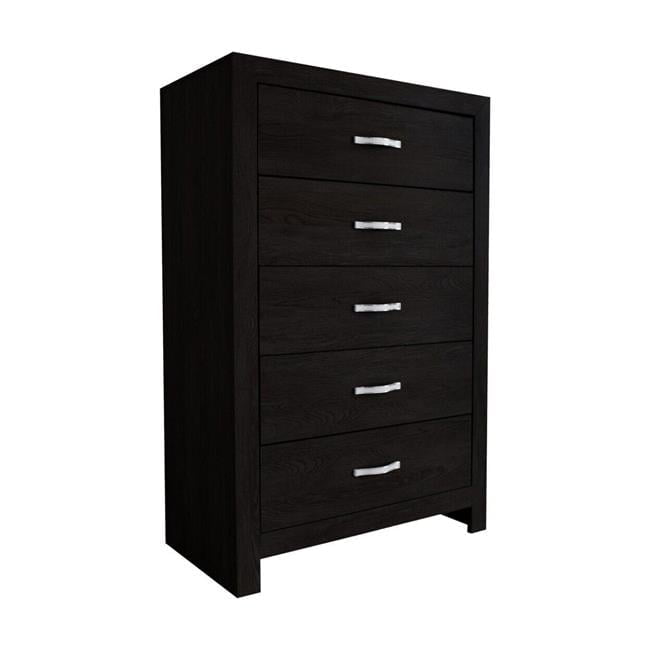 48 in. Ancy Faux Diamond Inlay Handles Tall 5 Drawer Dresser Chest, Black & Chrome