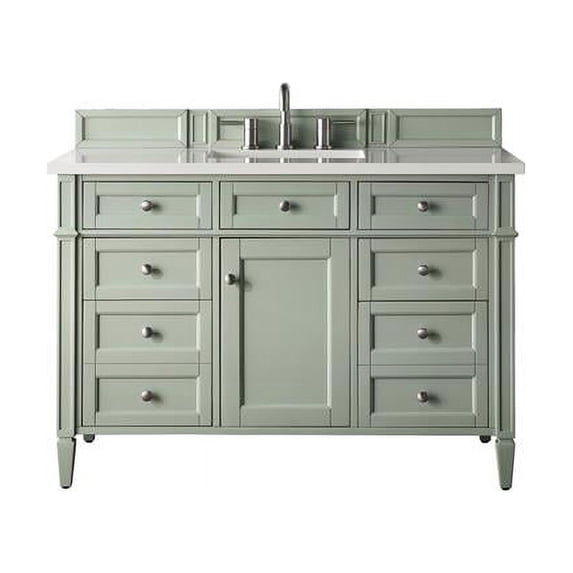 48 in. Brittany Single Vanity with 3CM White Zeus Quartz Top, Sage Green