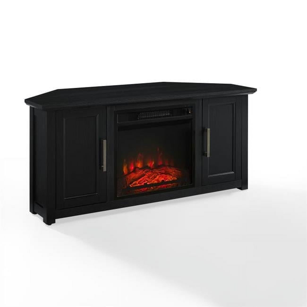 Black Corner TV Stand with Fireplace and Cabinets