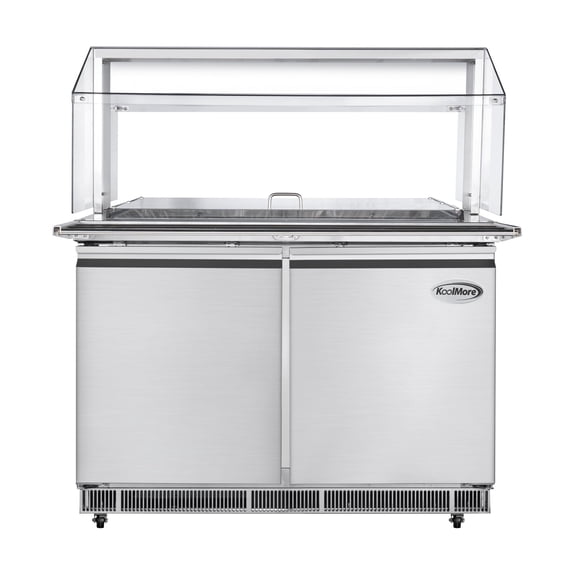 48 in. Commercial Refrigerated Prep Station with Sneeze Guard and Buffet Slide, 9 Pans with Covers and Two Adjustable Shelves in Stainless-Steel, ETL Listed