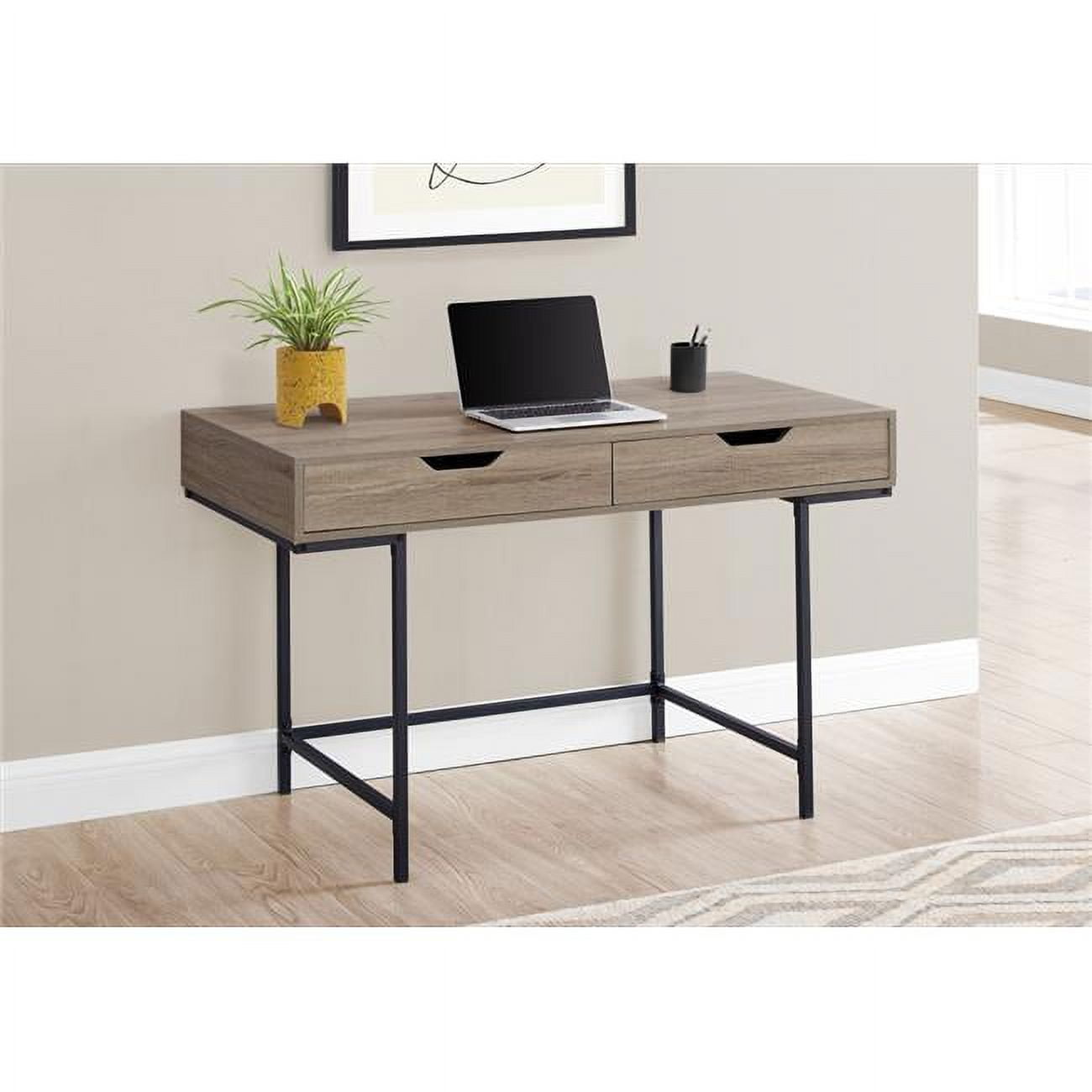 Contemporary Dark Taupe & Black Metal Home Office Desk with Storage Drawers