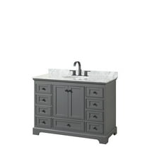 48 in. Deborah Dark Gray Single Bathroom Vanity with White Carrara Marble Countertop, Undermount Oval Sink & Matte Black Trim