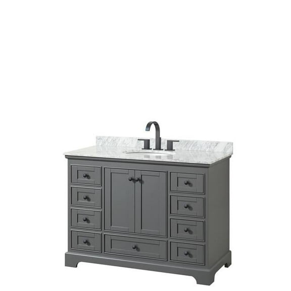 48 in. Deborah Dark Gray Single Bathroom Vanity with White Carrara Marble Countertop, Undermount Oval Sink & Matte Black Trim