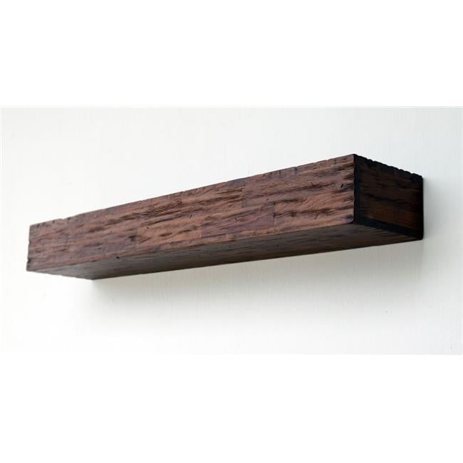 Rustic Dark Wood 48" Distressed Floating Mantel Shelves, Brown - 2 Piece