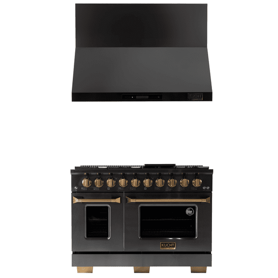 48 in. Dual Fuel Range for Natural Gas in Titanium SS + Wall Mount Range Hood
