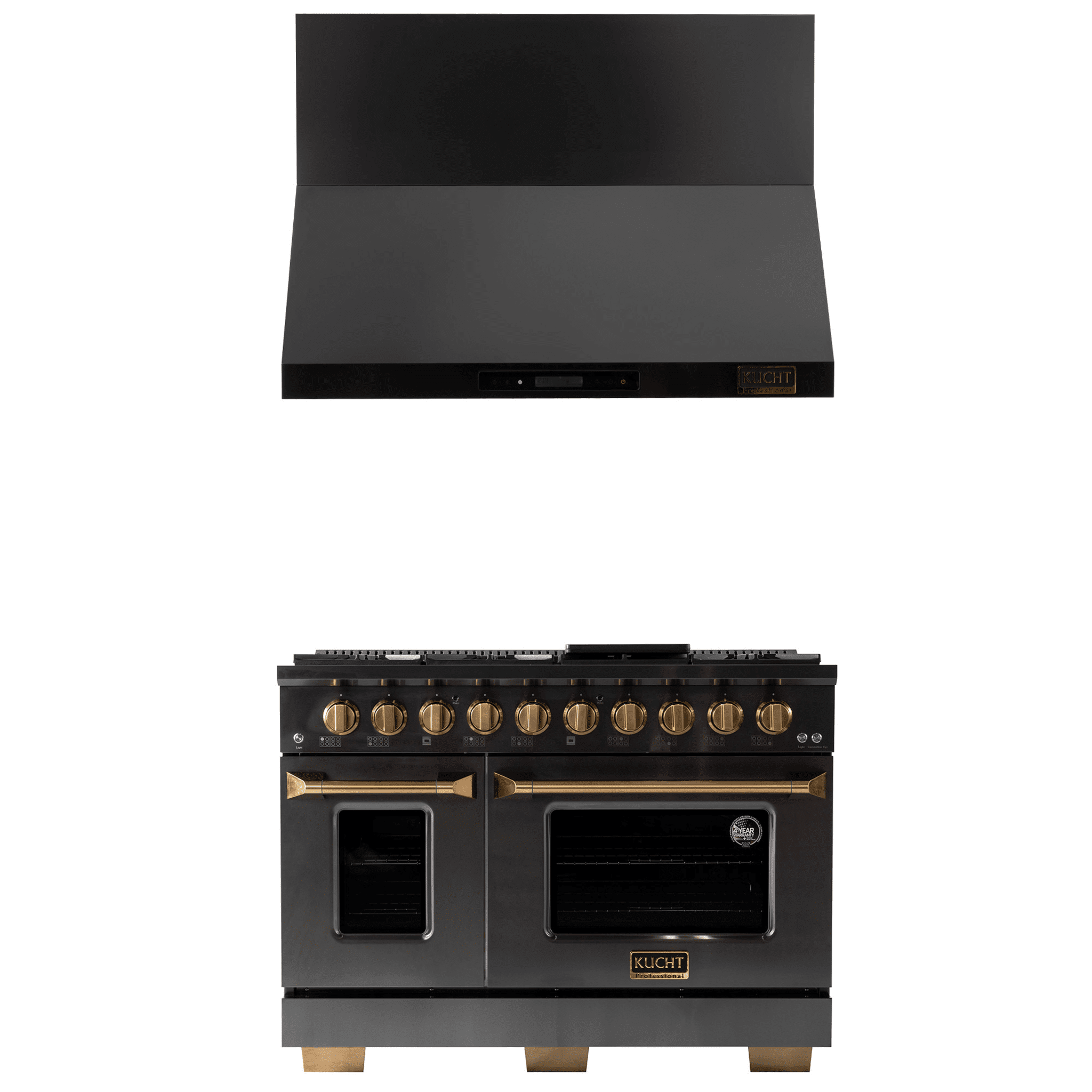 48 in. Dual Fuel Range for Propane Gas in Titanium SS + Wall Mount Range Hood