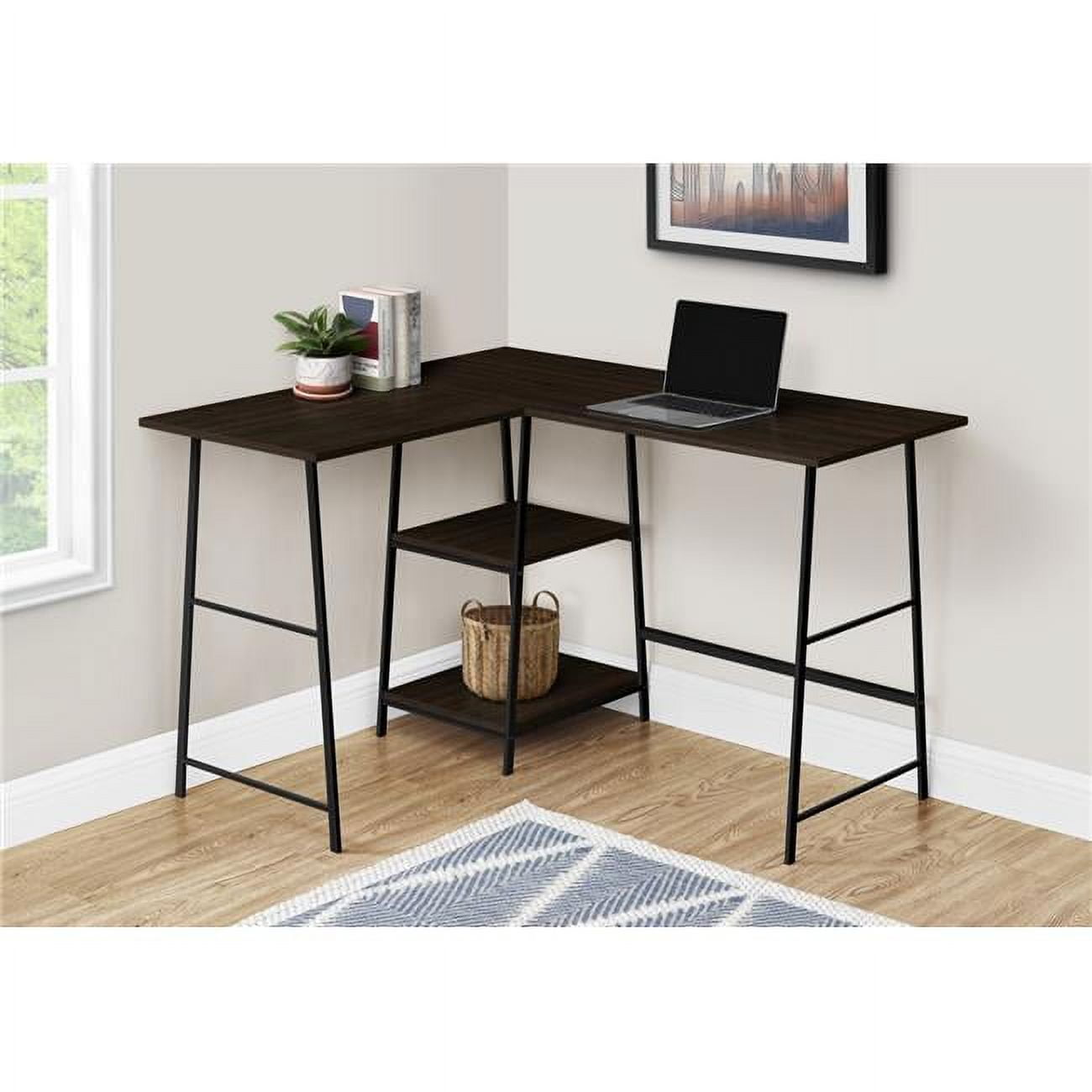48 in. Espresso Top & Black Metal Corner Computer Desk