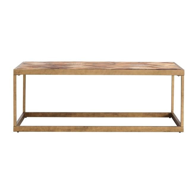48 in. Solid Wood & Metal Rectangular Coffee Table, Natural Brown