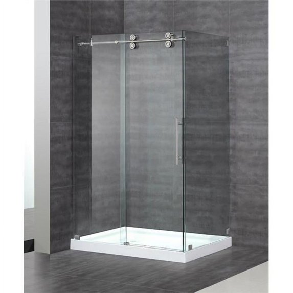48 in. Frameless Sliding Shower Enclosure with Left Shower Tray, Chrome Hardware
