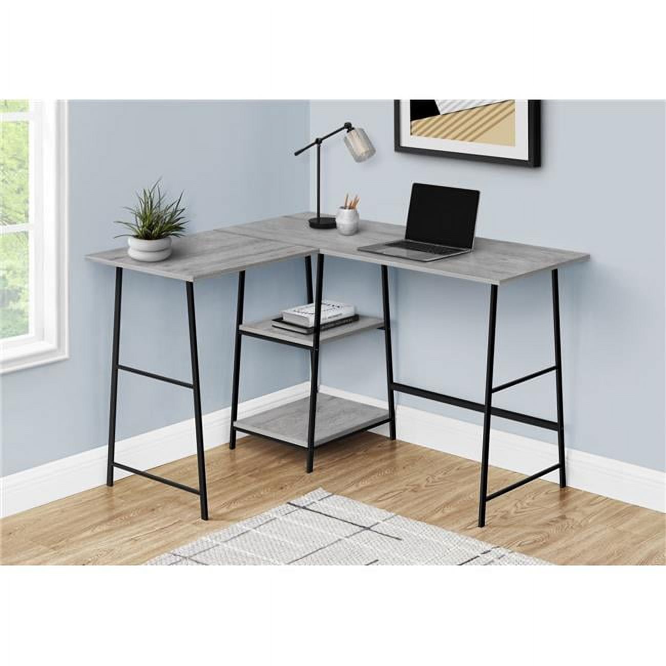 48 in. Gray Top & Black Metal Corner Computer Desk - Walmart.com