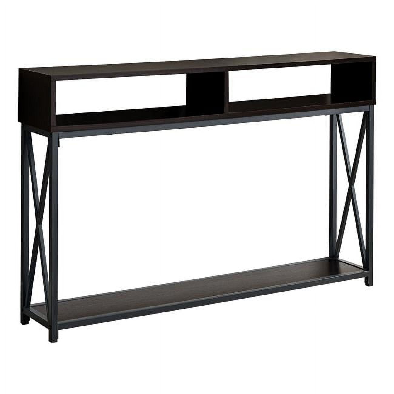 Espresso & Black Metal Contemporary Console Table with Storage