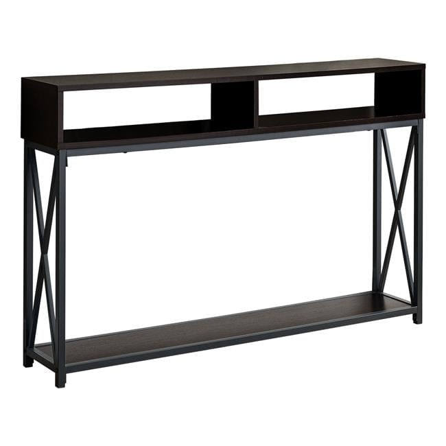 Espresso & Black Metal Contemporary Console Table with Storage