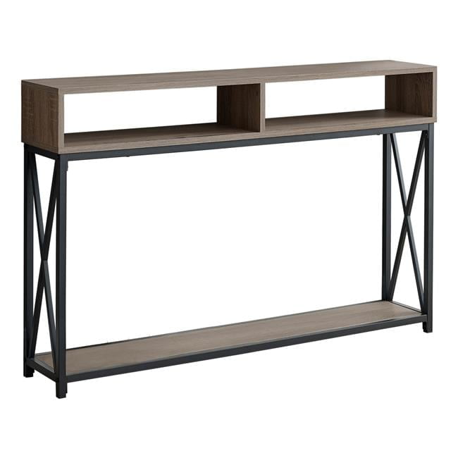 47" Taupe Wood and Black Metal Console Table with Storage