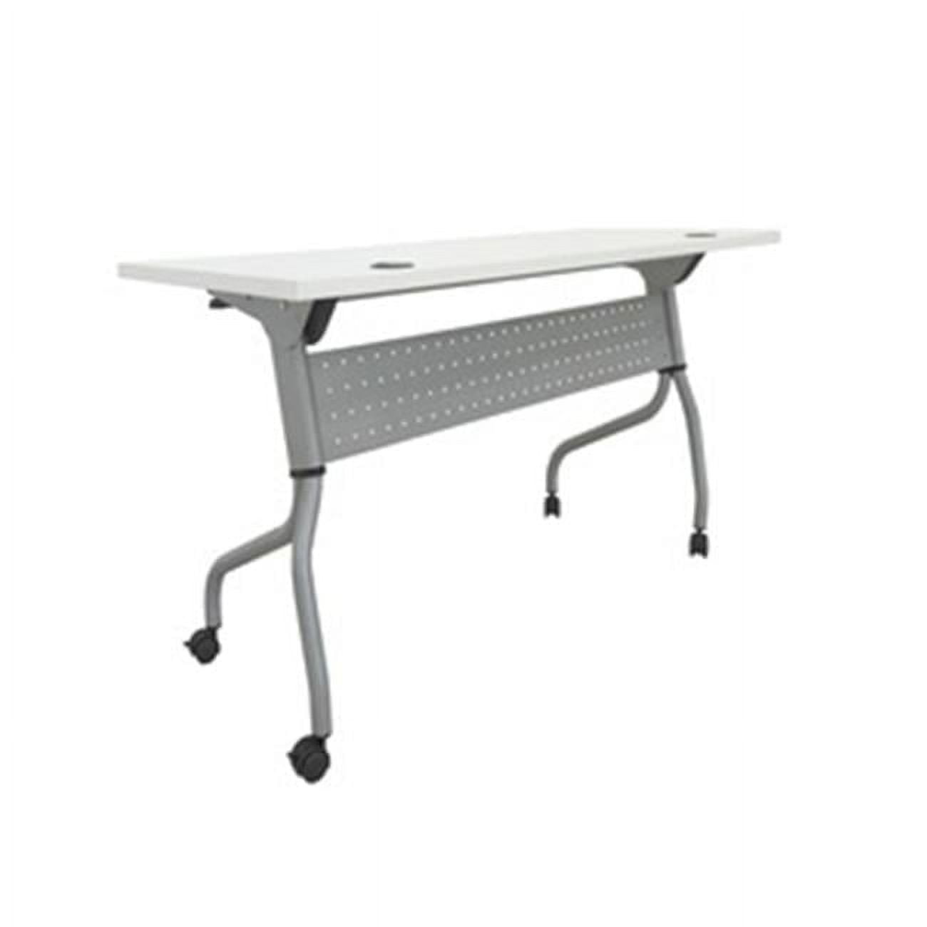 Silver and White Laminate Flip Top Training Table with Casters