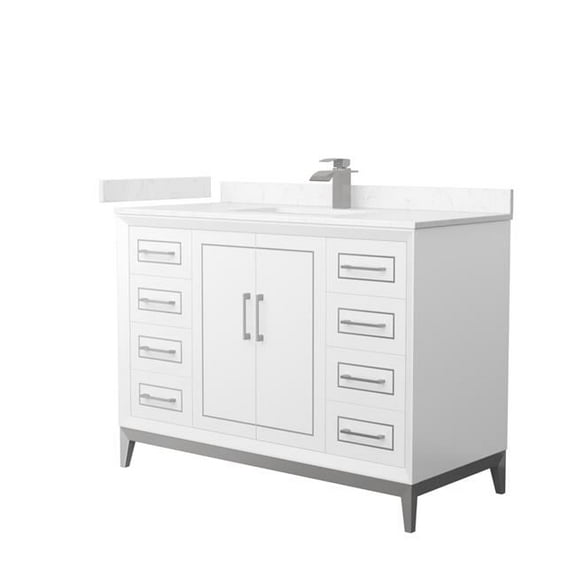 48 in. Marlena Single Bathroom Vanity with Carrara Cultured Marble Countertop, Undermount Square Sink & Brushed Nickel Trim - White
