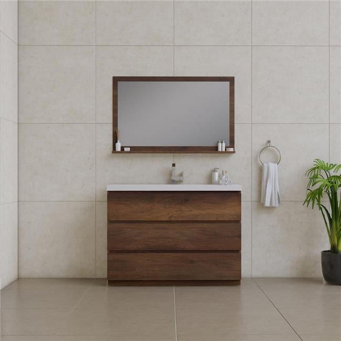 Paterno 48" Rosewood Modern Bathroom Vanity with White Acrylic Top