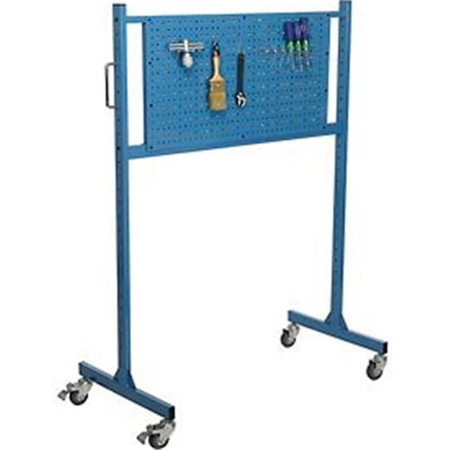 Blue Steel Mobile Pegboard Panel Rack with Swivel Casters