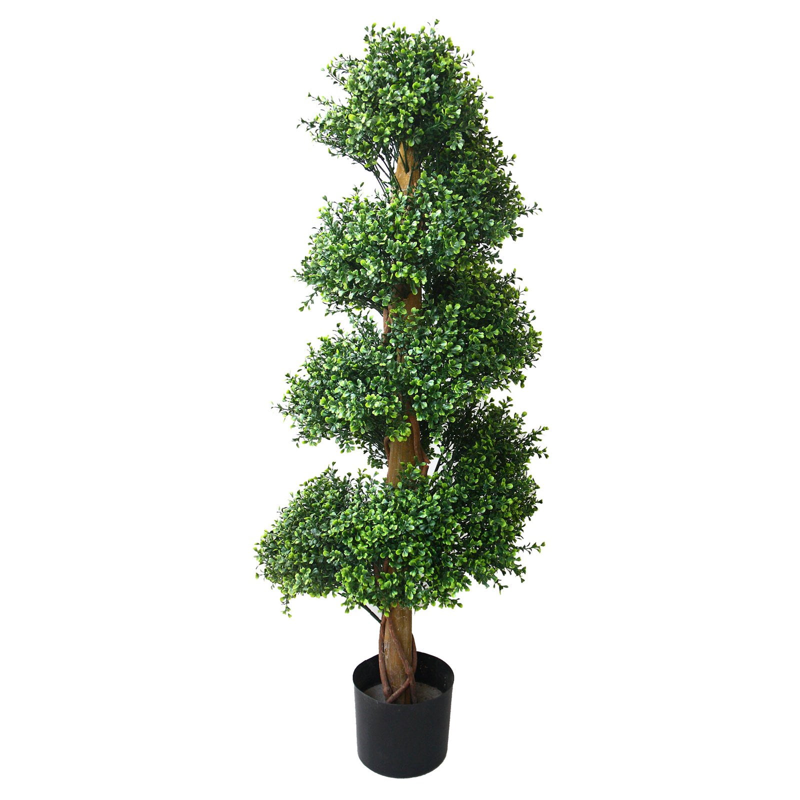 48-inch Green Plastic Boxwood Spiral Topiary Tree in Black Pot