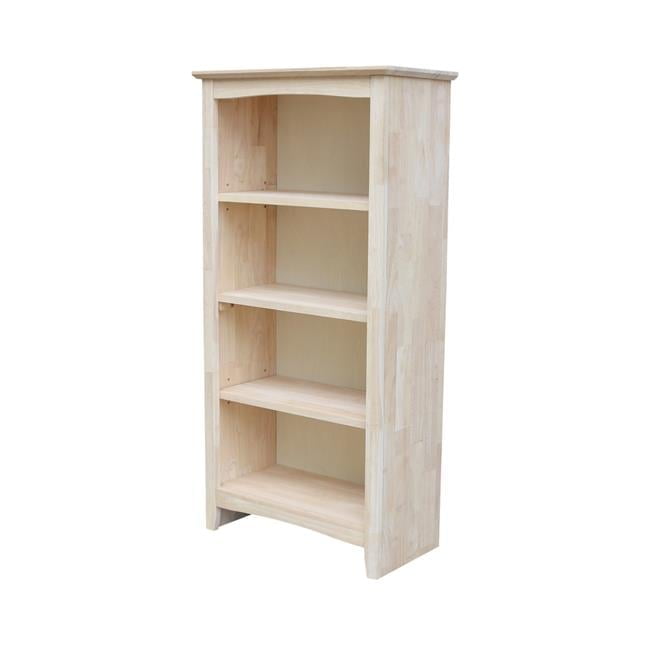 Adjustable Unfinished Brown Rubberwood Shaker Bookcase
