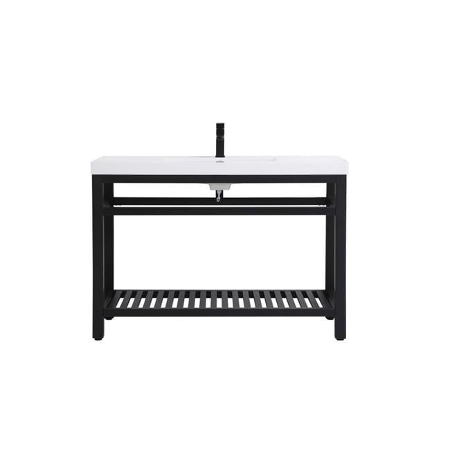 Raya 48" Black Metal Console Bathroom Sink with White Undermount