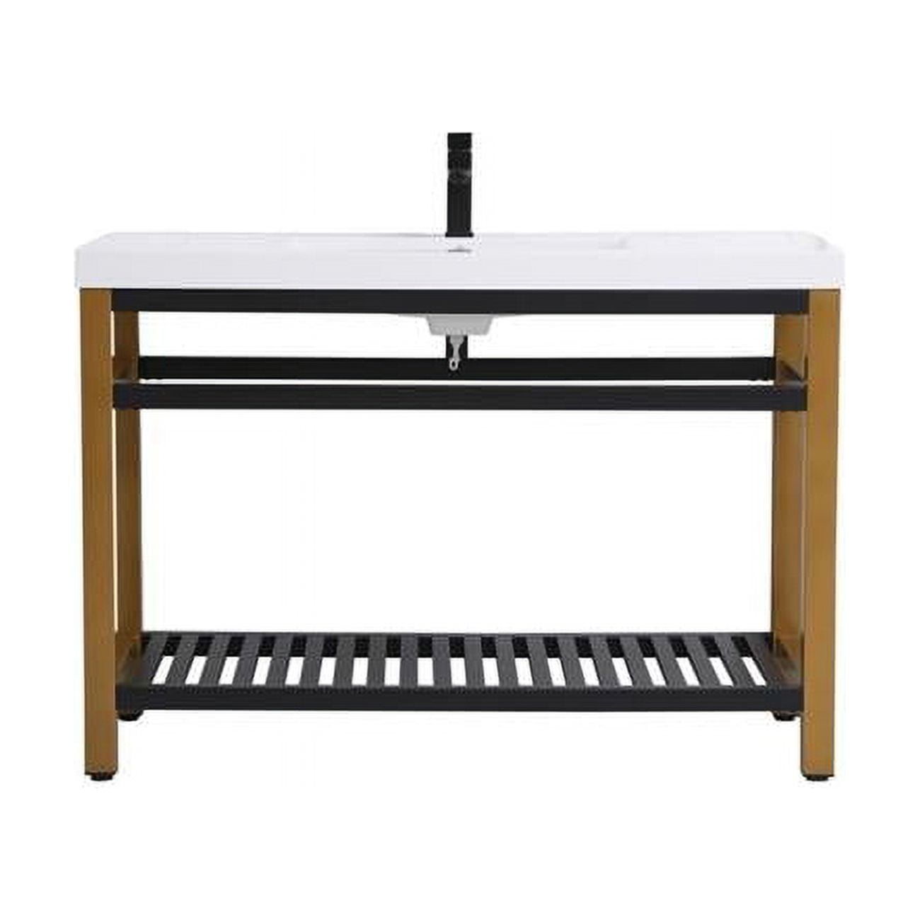 Raya 48" Black and Gold Metal Bathroom Vanity with Resin Top