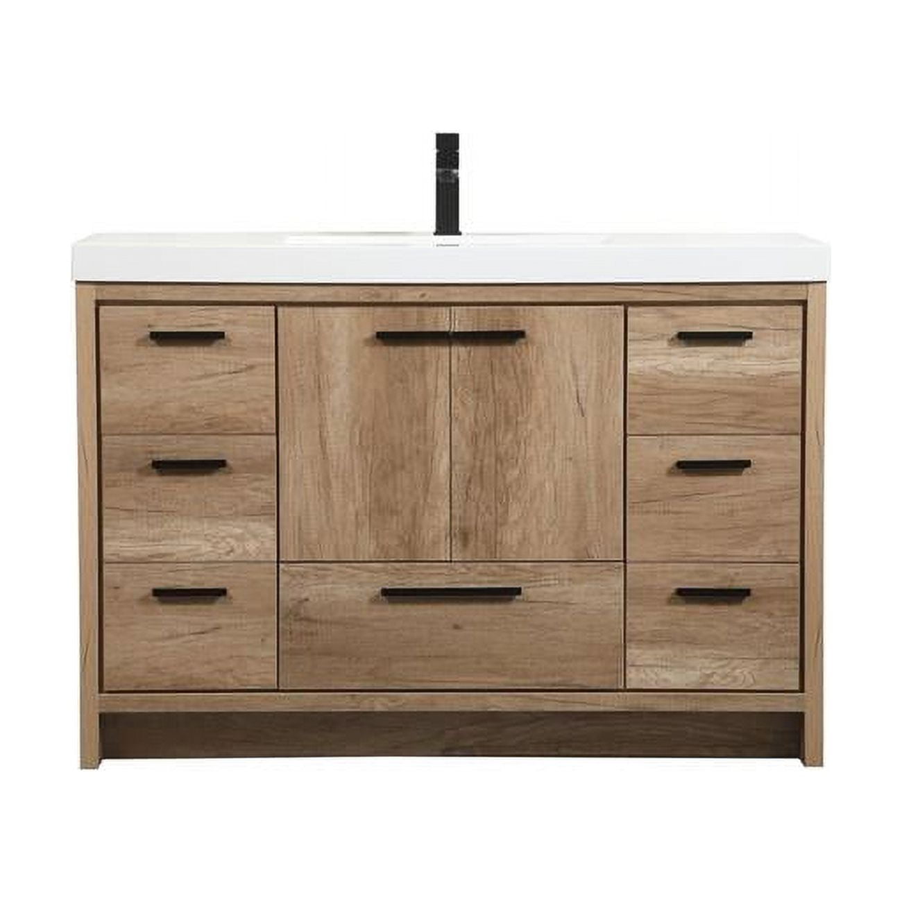 48" Natural Oak Single Bathroom Vanity with White Resin Top