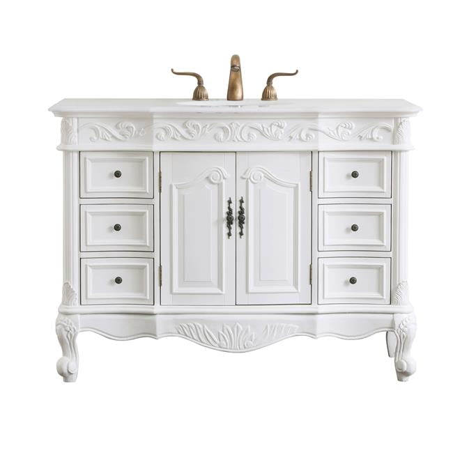 Antique White 48" Freestanding Single Vanity with Quartz Top