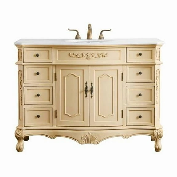 48 in. Single Bathroom Vanity with Ivory White Engineered Marble, Light Antique Beige