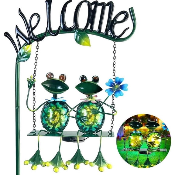 48 in. Solar Frog Swing Welcome Sign Stake Light, Outdoor Garden Decor with Solar Powered LED for Landscape Patio Yard