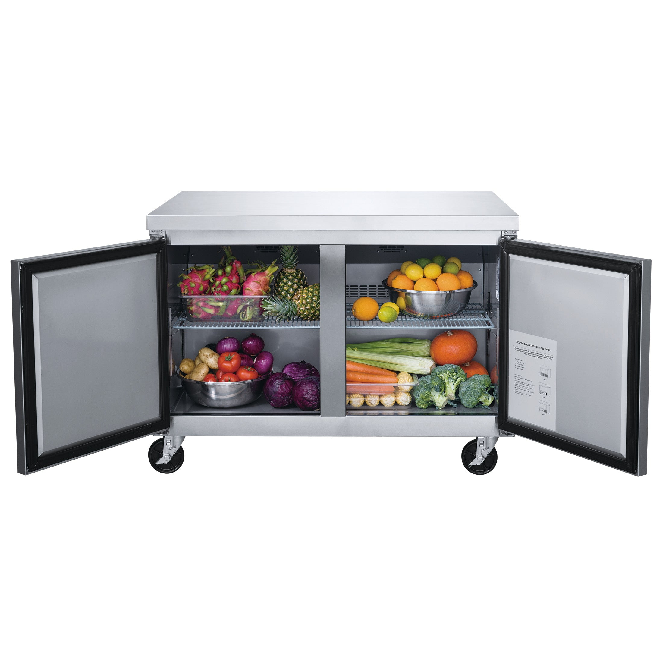 48 in. Two Door Commercial Undercounter/Worktop Refrigerator Cooler in Stainless Steel 12.2 Cu.Ft.
