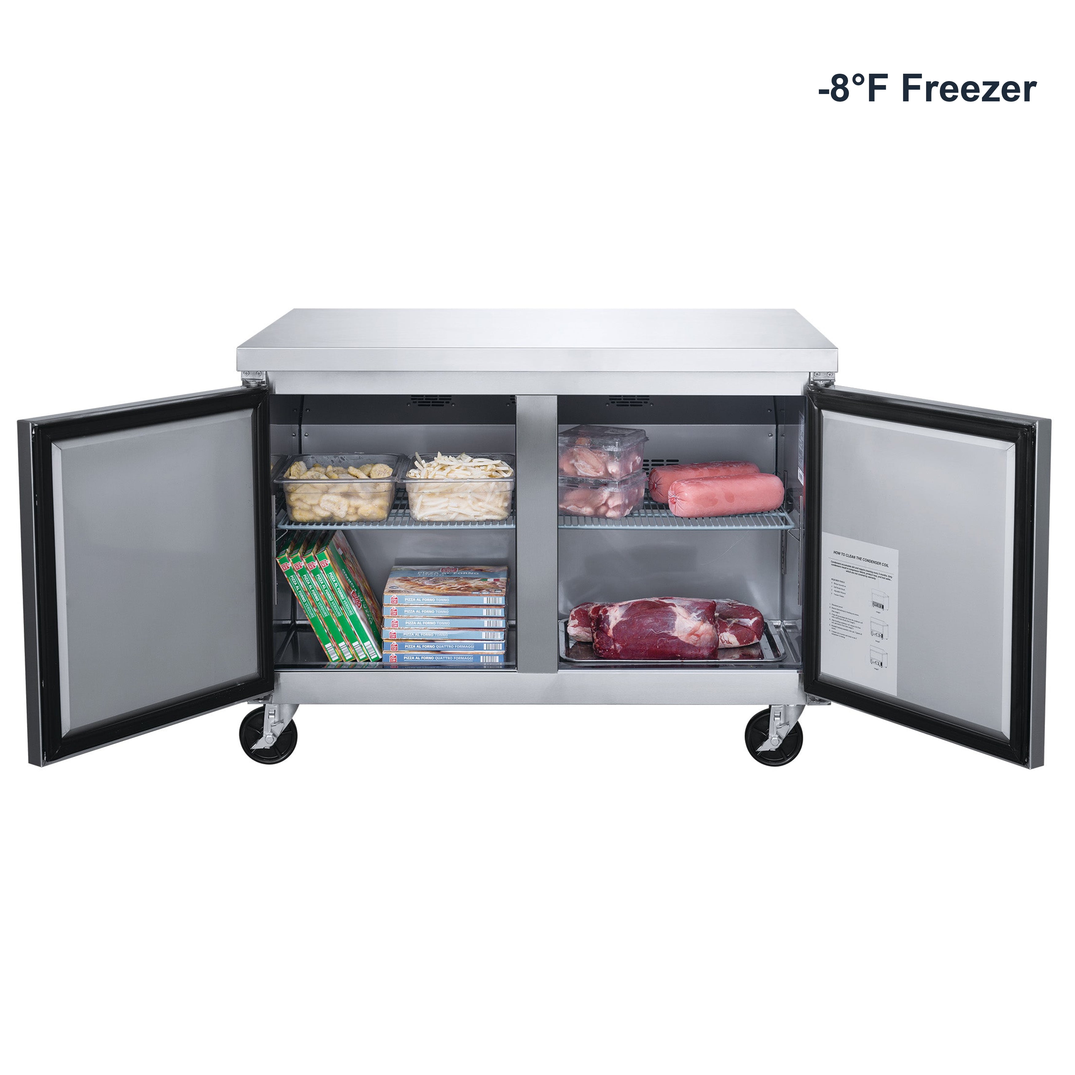 48 in. Two-Door Undercounter Freezer 12.2 Cu.Ft. Worktop Commercial Freezer, NSF Certified
