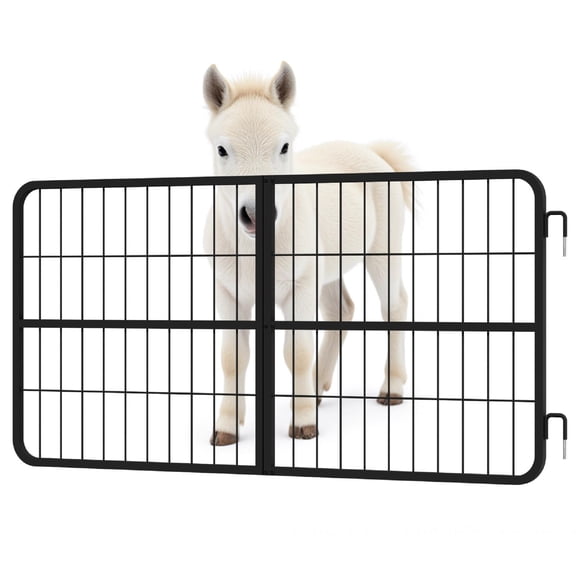48 in Two-Way Swinging Horse Gate, Easy-Install Steel Livestock Panel, 24in Tall Farm Gate for Pasture Barn Aisle
