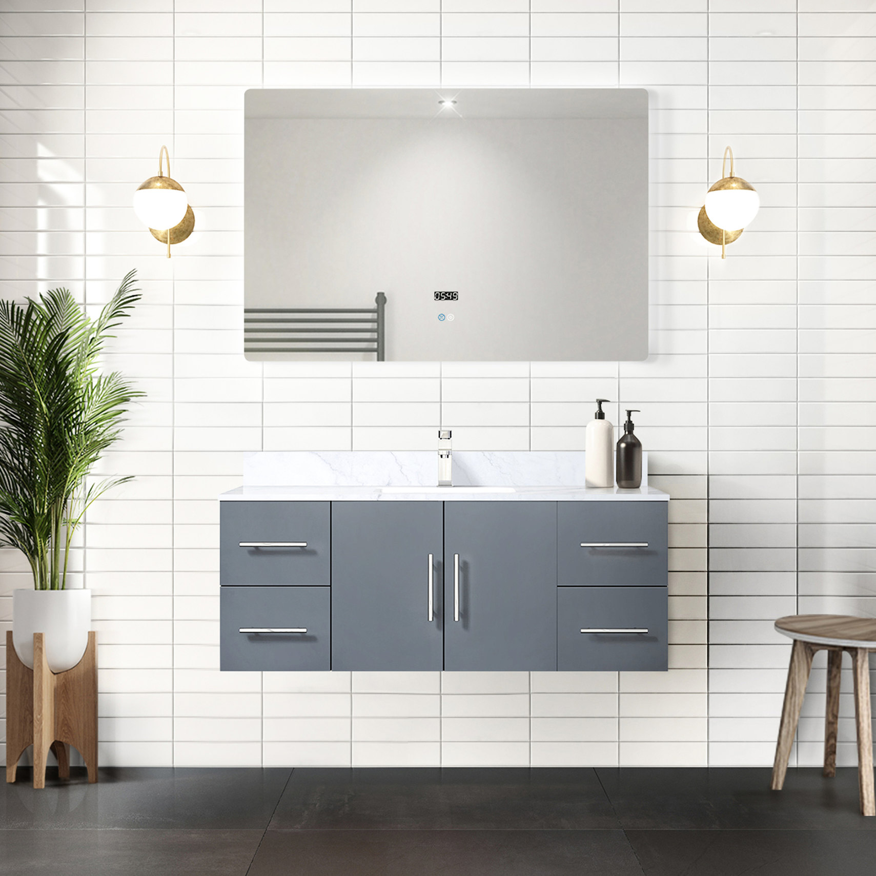 48 in. W Dark Grey Wood Vanity with Marble Top / Smooth Soft Close ...