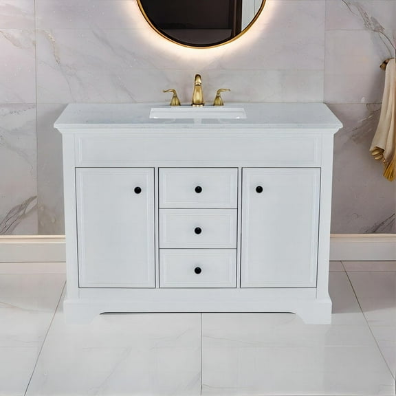 48 in. W x 22 in. D x 36 in. H Single Sink Bathroom Vanity in White with White Quartz Countertop