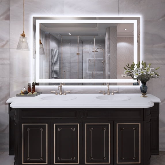 48 in. W. x 32 in. H Rectangular Frameless Anti-Fog LED Lighted Dimmable Wall Mounted Bathroom Vanity Mirror