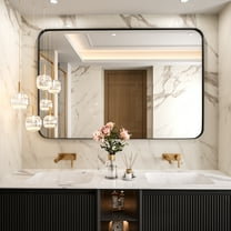 48 in. W x 32 in. H Tempered Glass Rounded Rectangle Framed Wall-Mounted Bathroom Vanity Mirror in Black