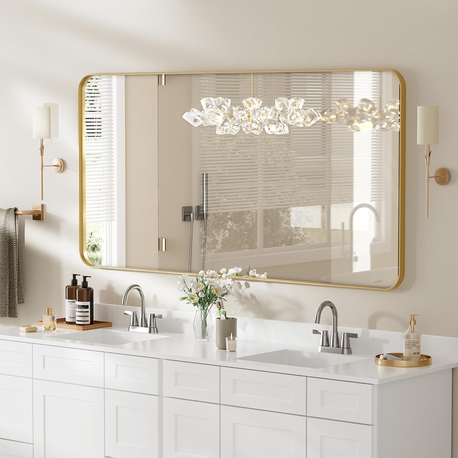 24x36 Inch Bathroom Mirror With Gold Frame | Aluminum Alloy, Tempered Glass, Anti-Rust, Vertical Or Horizontal Mount